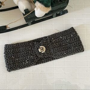 2/$49 Handmade Crochet Ear Warmer Headband Charcoal Green Button Camo 24” Winter
